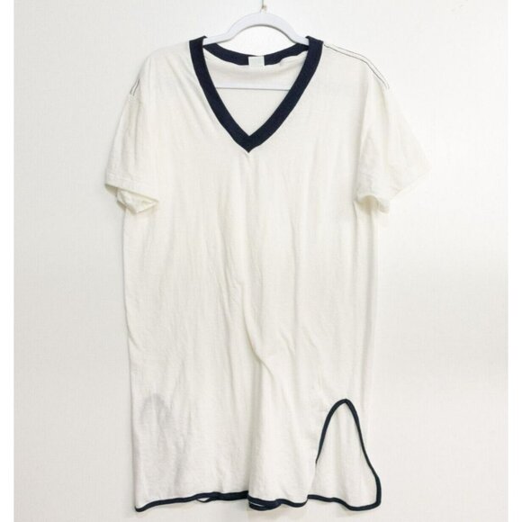 Ched by Anvil Womens White Polycotton Tee V Neck Left Slit Short Sleeve One Size - Picture 1 of 6